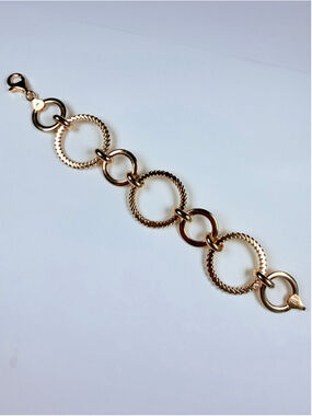 Gold Vermeil Cable Circle Rolo Link Chain 925 Sterling Silver Bracelet Italy
